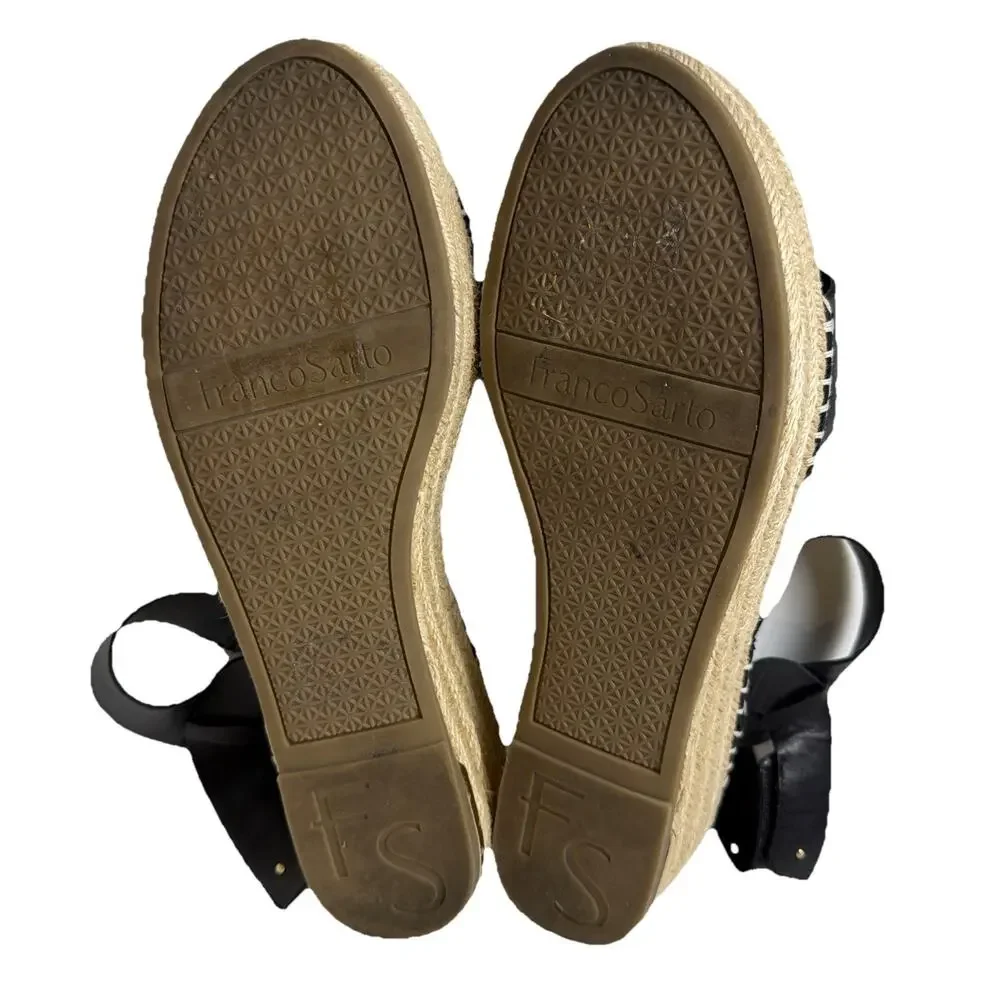 Franco Sarto Patra Black Leather Wedge Espadrille Sandal Sz. 9.5M